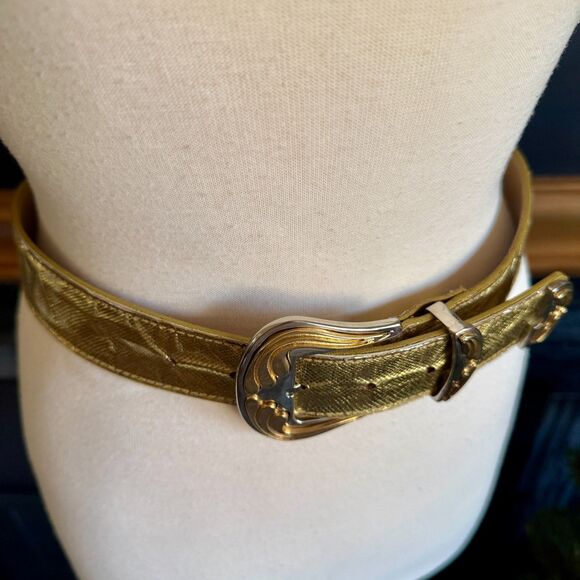 Vintage Emmanuel Genuine Reptile Metallic Gold Belt with Western Buckle - Picture 6 of 16